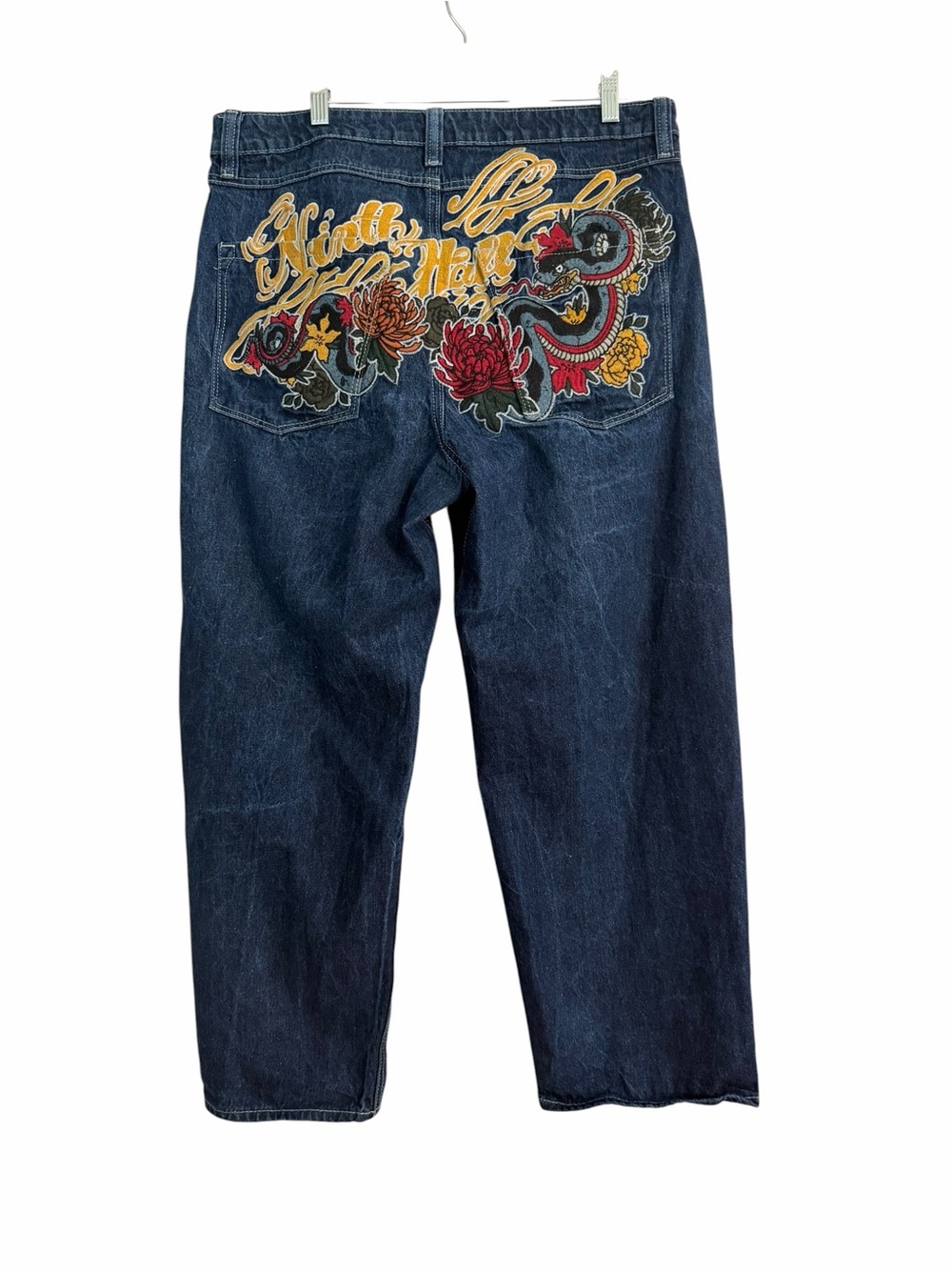Ninth Hall Ambush Blue Jeans Size 36 Embroidered Dragon Floral Baggy Streetwear